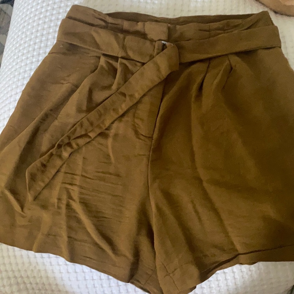 Olive green gold tone high waisted shorts